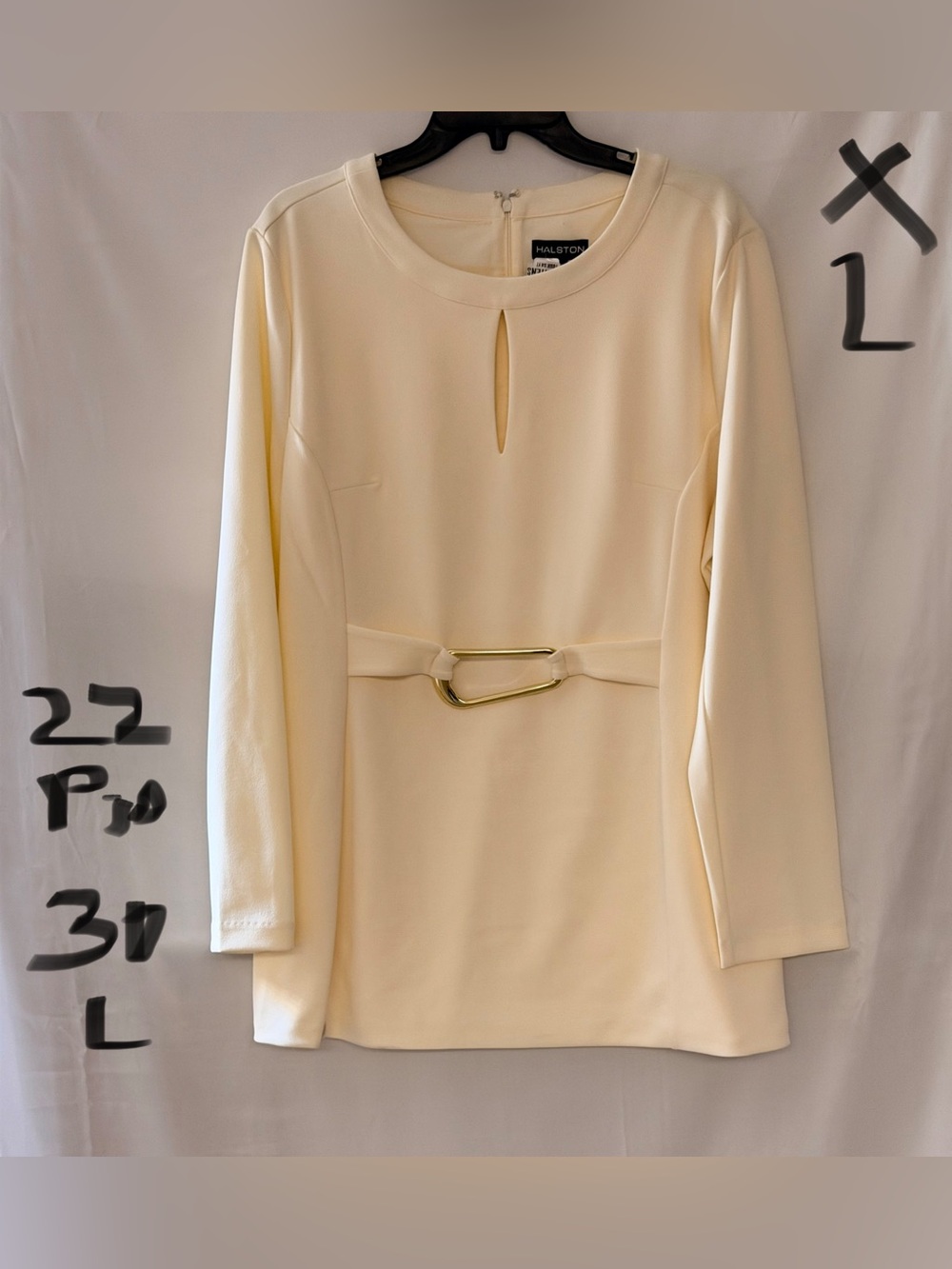 Halston Heritage Cream Long Sleeve Dress with Gold Accent